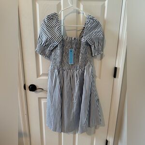 Draper James Navy and White Striped Dress NWT